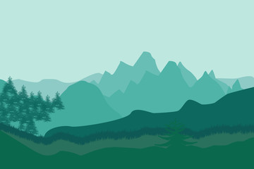 Nature landscape in flat style. Vector landscape. Mountains. Vector illustration.