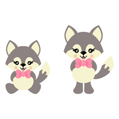 cartoon cute wolf with tie and wolf sitting set vector