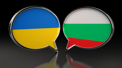Ukraine and Bulgaria flags with Speech Bubbles. 3D illustration