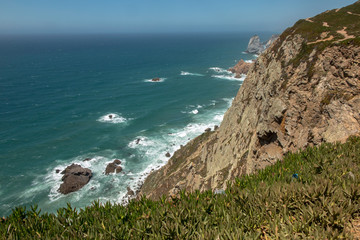 View at Cabo da Roca Lighthouse (Portuguese: Farol de Cabo da Roca) which is Portugal's (and continental Europe's) most westerly point.