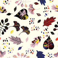 Vector seamless watercolor pattern with fall colorful leaves