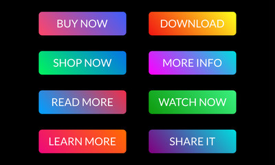 Call to action button set. Colorful gradient buttons for web design. Vector illustration.