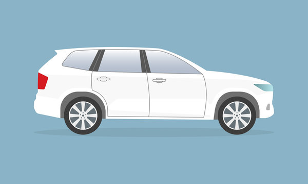 White SUV car. Side view. Crossover utility vehicle. Vector illustration.