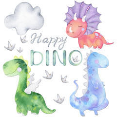 Watercolor dinosaurs set