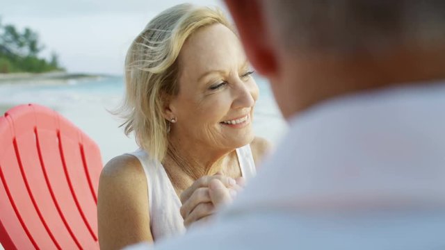 Peaceful Caucasian couple tropical luxury Caribbean Islands destination 