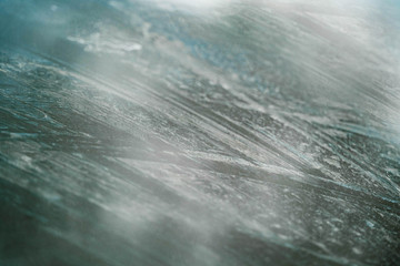 Glass Window Covered With Ice And Rain Drops