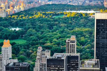 New York City skyline during the sunset from the Top of the Rock (Rockefeller Center), United...
