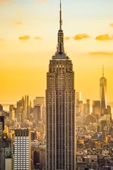 Photo sur Plexiglas Jaune New York City skyline pendant le coucher du soleil depuis le Top of the Rock (Rockefeller Center), États-Unis