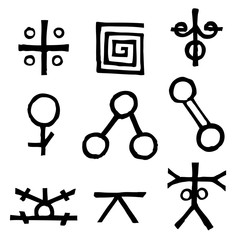 Set of written symbols and letters inspired by magical inscriptions and symbols isolated on background. Old manuscript alphabet. Vector.