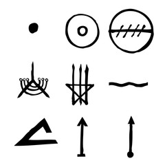Set of esoteric symbol design elements. Imaginary handwritten alchemy signs, space, spirituality, inspired by mysticism, freemasonry, astrology. Vector .
