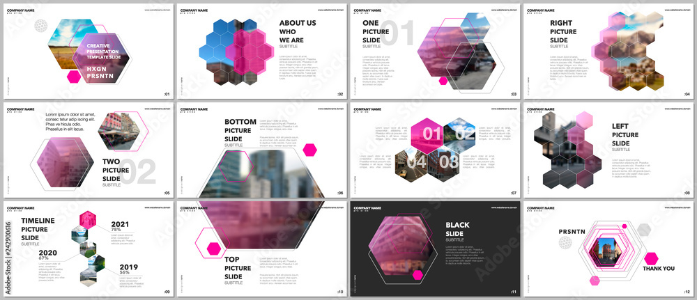 Wall mural minimal presentations design, portfolio vector templates with hexagons and hexagonal elements. multi