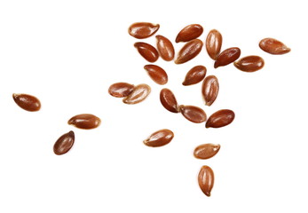 flax seeds macro isolated on white background, top view