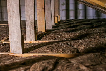 Thermal insulation material saving house energy and heat.  Panels of rock wool or glasswool or...