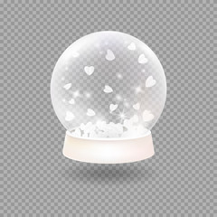 Snow globe with falling paper hearts.