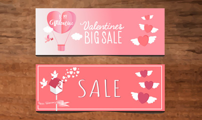 Sale header or banner set with discount offer for Happy Valentine's Day celebration,Vector illustration. Holiday bright greeting cards, love creative concept, gift voucher, invitation
