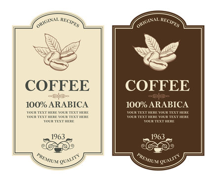 Fototapeta collection of coffee labels with branch, beans and cup