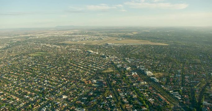 Aerial view at sunrise Melbourne residential suburb Essendon