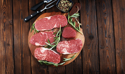 Steak raw. Barbecue Rib Eye Steak, dry Aged Wagyu Entrecote Steak.