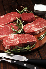 Steak raw. Barbecue Rib Eye Steak, dry Aged Wagyu Entrecote Steak.