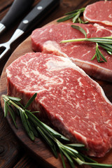 Steak raw. Barbecue Rib Eye Steak, dry Aged Wagyu Entrecote Steak.
