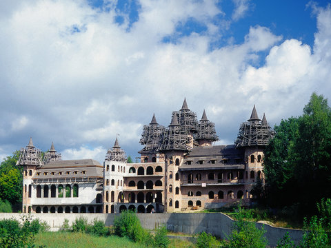 Abandoned, contemporary castle in Lapalice, Cassubia region of Poland. July, 2004