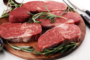 Steak raw. Barbecue Rib Eye Steak, dry Aged Wagyu Entrecote Steak.