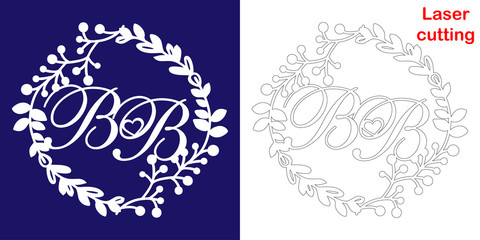 Wedding monogram for laser cutting. B B initials of the wedding decorative logo in a floral frame. The perfect gift for your wedding day