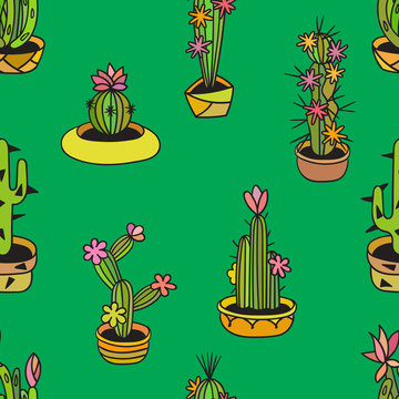Floral seamless pattern with cactuses