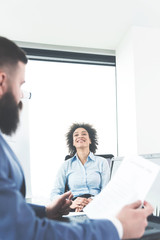 Fototapeta premium Smiling businesswoman on a job interview
