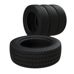 Set of car tires isolated on white background. 3D illustration.