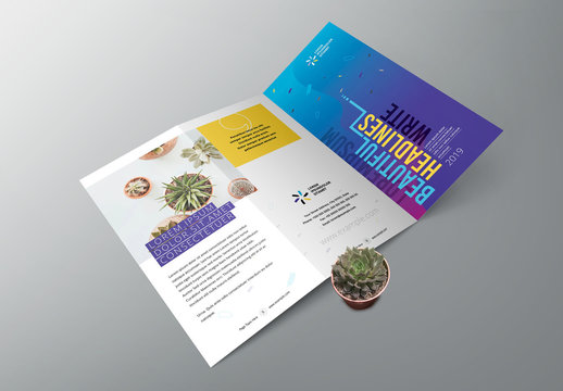Purple and Yellow Trifold Brochure Layout