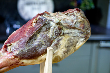 jamon on a wooden stand