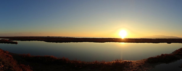 Panoramic of a sunset in the delta del ebro of tarragona
