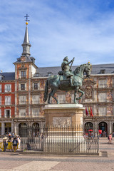 Fototapeta premium Madrid, Spain. Equestrian statue of King Philip III on Mayor Square