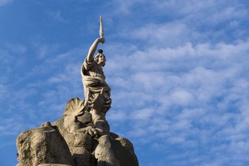  Brno, Czech Republic - Sep 12 2018: Baroque Parnas Fountain in the center of Brno city. Czech Republic