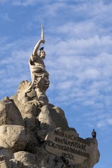 Fototapeta premium Brno, Czech Republic - Sep 12 2018: Baroque Parnas Fountain in the center of Brno city. Czech Republic