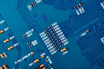 Electronic circuit board close up.