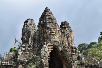 Theravada Buddhist kings faces at Bayon, Angkor Thom