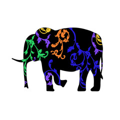 The elephant, decorated with floral ornaments. illustration for t-shirt design, greeting card, invitation