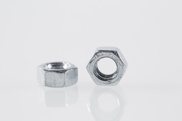metal nuts tool on white background.