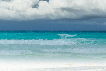 Tropical seascape with turquoise azure sea and white sandy beach in Boracay, Philippines