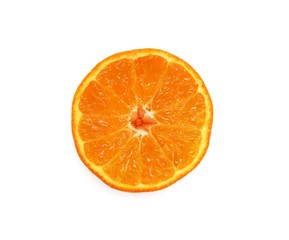 Bright and fresh cut orange isolated on white for design.
