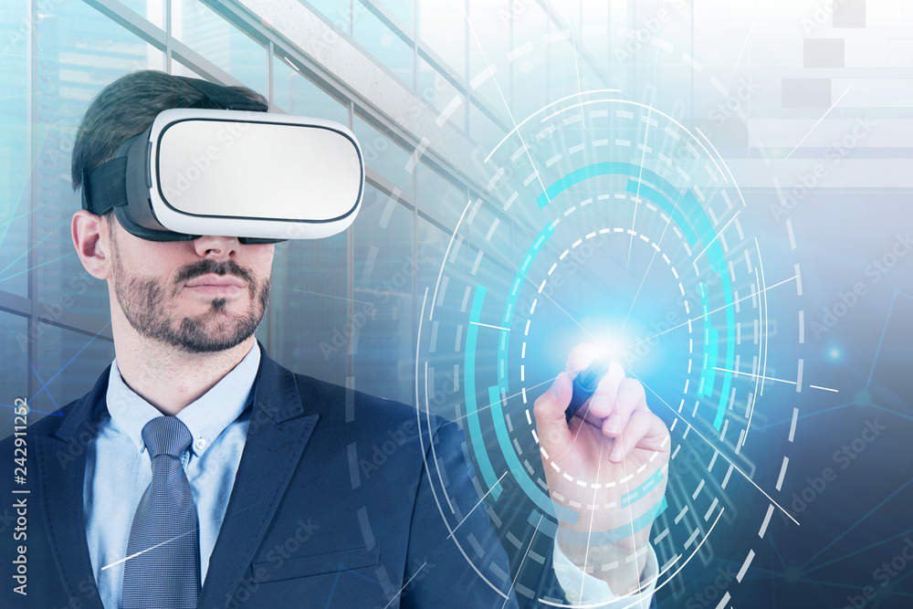 Aufkleber man in vr glasses using hud interface