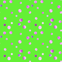 Illustrated green background with metallized lilac circles