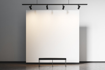 White gallery with lights - obrazy, fototapety, plakaty
