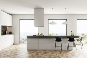 White loft kitchen, bar and counters