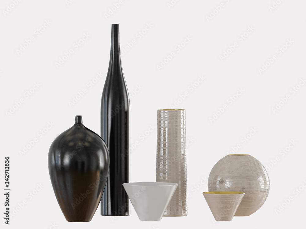 Poster decorative vases on a white background 3d rendering