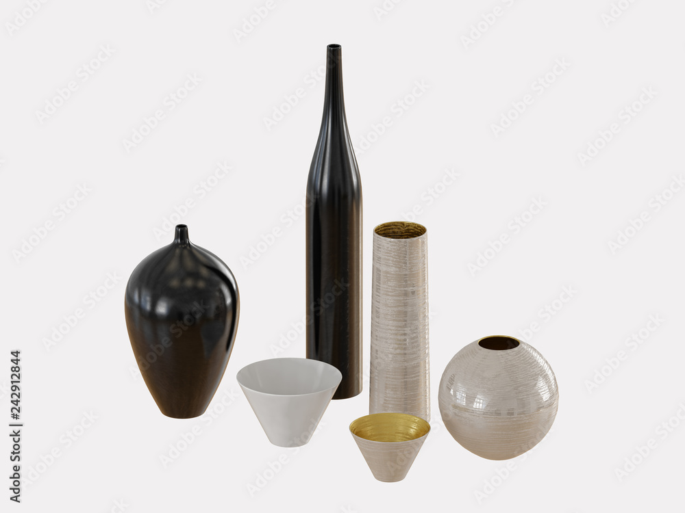Aufkleber decorative vases on a white background 3d rendering