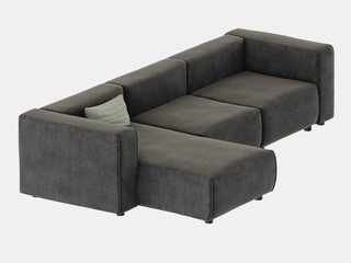 Gray corner sofa with a pillow on a white background 3d rendering