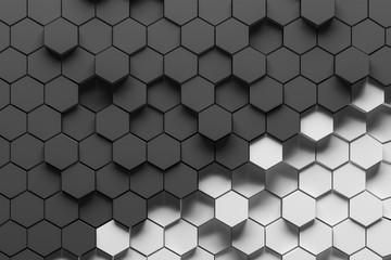 Black and white hexagons background